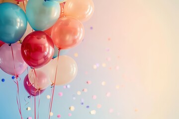 Colorful balloons floating against a soft backdrop, perfect for celebrations and festive occasions.