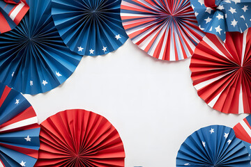 Poster - 4th of July holiday banner design. USA theme paper fans. Independence, Memorial Day pinwheels