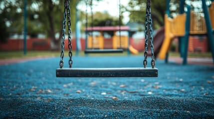 an empty playground with swings swaying in the wind, conveying the feeling of absence and missed joy