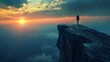 © peacehunter - Businessman Standing on Cliff Edge at Sunrise Symbolizing Risk Management and Strategic Decision Making