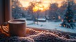 © Warakorn - A cozy scene of hot cocoa next to a snowy window view