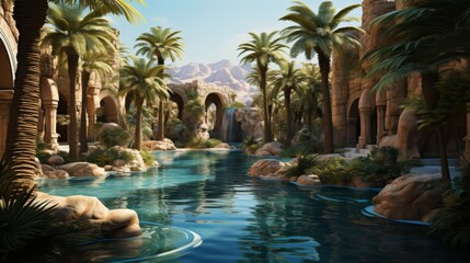 Canvas Print - Oasis in the Desert: Tranquility and Lush Greenery