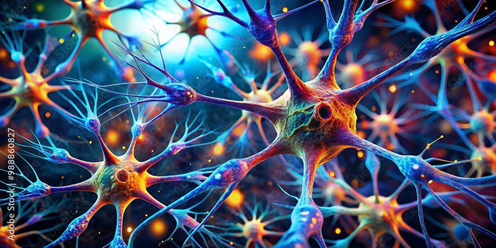 Vibrant microscopic view of neurons and their elaborate dendrites ...