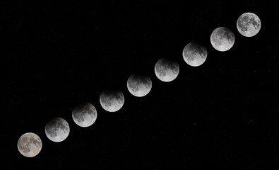 Wall Mural - the progression of the fall harvest supermoon partial eclipse september 17, 2024