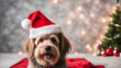 Wall Mural - christmas dog in santa hat