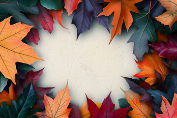 Sticker - Colorful autumn leaves in rich hues frame an empty central area, reflecting the beauty of the season and providing an inviting backdrop for various artistic applications.