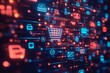 © Sarno - Abstract Digital Shopping Concept - Neon Icons with Shopping Cart and Connected Dots