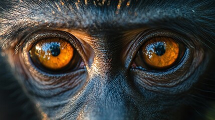 Wall Mural - close-up of a wild monkey with expressive eyes and detailed fur, illuminated in natural light, captu