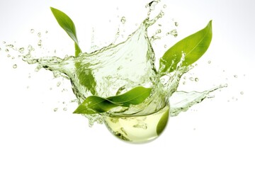 Wall Mural - Green tea splash leaves leaf beverage.