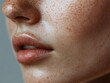© Ponchita - Close-up of Smooth, Elastic Skin Texture with Collagen Application, Highlighting Facial Features and Subtle Freckles