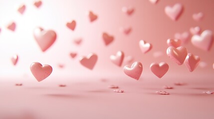 Pink volumetric hearts cascading on a soft pink backdrop creating a decorative Valentine s Day theme with space for text