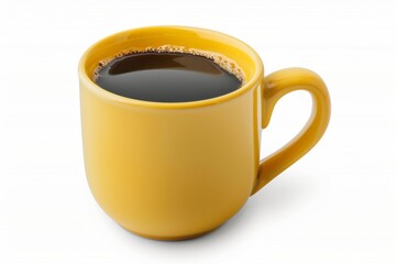 Close up yellow cup of black coffee isolated on white background with clipping path. A mug of coffee.