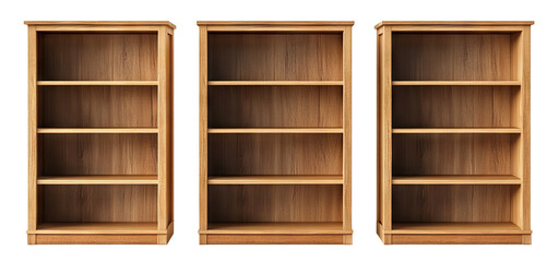 Canvas Print - Set of wooden bookcases with empty shelves, isolated on transparent cutout background