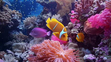 Colorful coral reef fishes of the Red Sea