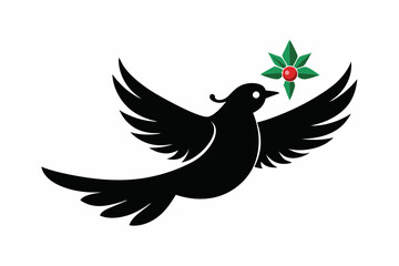 Wall Mural - Flying Christmas Bird Silhouette Logotype  Elegant Black Holiday Icon.