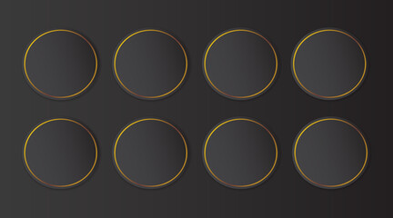 Set of black line gold frame design. Abstract 3D circle backdrop for cosmetic product. black background with copy space