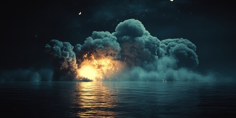 Poster - Dramatic Ocean Explosion at Night Scene