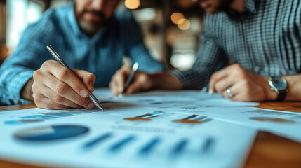 Collaboration of Two Men Analyzing Business Charts