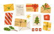 © tanyabosyk - Christmas Santa Claus letter. Xmas holidays wish list letter, mailing envelope with postmarks and stamps vector illustration set. Santa Claus post office mail. Children writing to get gifts