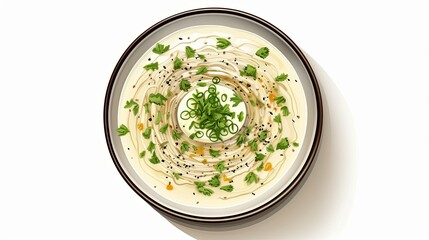 Creamy Soup with Green Onions and Parsley in a Bowl