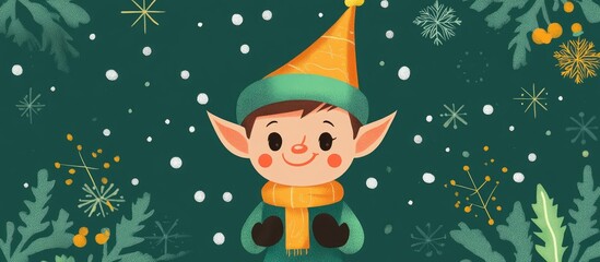 Adorable and humorous holiday elf character Flat design element for festive greeting card