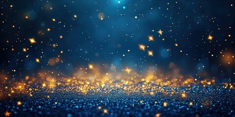 Wall Mural - Dark Blue Background with Golden Glitter and Stars