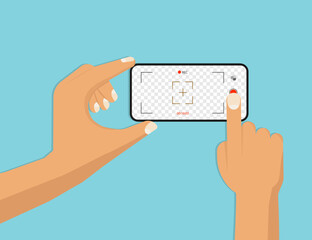 Poster - Hand holding smartphone with photo or video on screen in a flat design