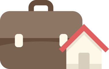 Poster - This simple icon features a house and a briefcase, representing the concept of working from home