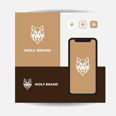 Flat vector wolf head logo, suitable for sports brands.