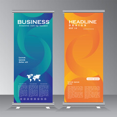 Wall Mural - business roll up banner design with orange and blue colour, corporate roll up banner template design