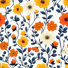 Poster - colorful floral pattern on white background with various flowers and leaves.
