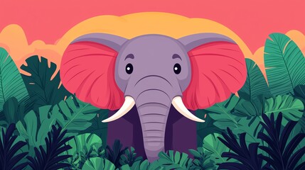 friendly cartoon elephant flat design front view jungle theme animation vivid
