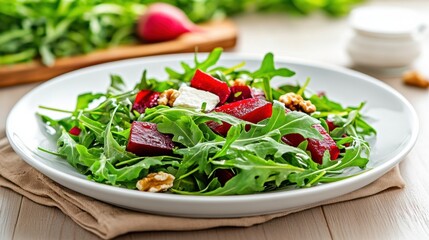 Wall Mural - Colorful Beetroot Salad with Fresh Greens and Nuts