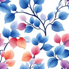 Wall Mural - colorful stylized leaves pattern on white isolated background.