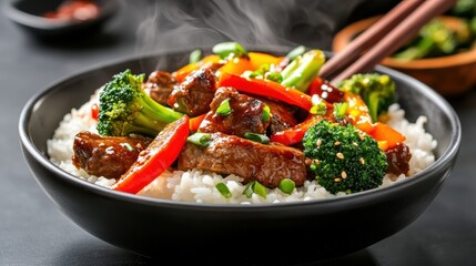 Wall Mural - Delicious Beef and Vegetable Stir-Fry in Bowl