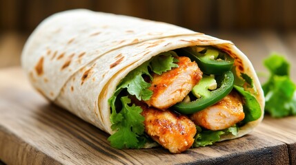 Wall Mural - Delicious Chicken Wrap with Fresh Vegetables and Sauce