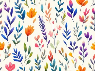 Wall Mural - colorful watercolor floral pattern on white background.