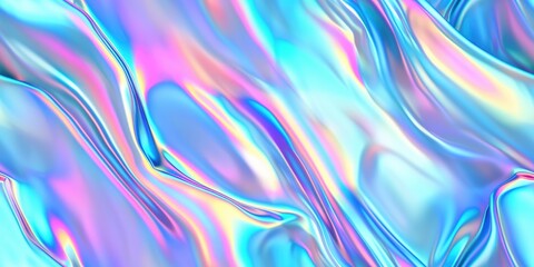 Poster - Iridescent abstract background with fluid holographic waves in pastel tones. Background image of switling pastel color reflect with liquid pattern and metallic reflection effect. Motion shot. AIG51.