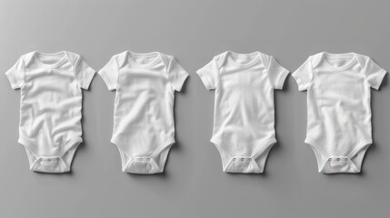 Two white baby bodysuit mockup with Easter decor on white wood background. Easter eggs and gnome