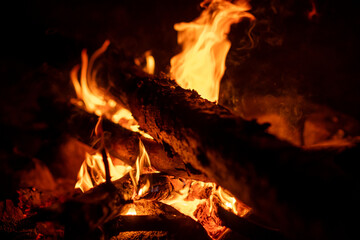 Poster - Warm light illuminates the dark surroundings as logs burn and crackle, creating a cozy atmosphere for a nighttime gathering