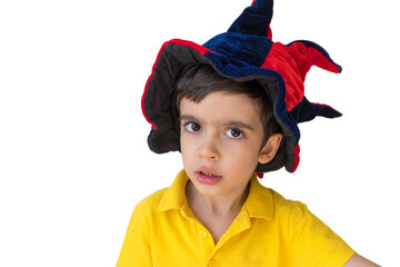 Portrait of boy in christmas hat. Christmas concept