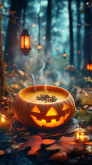 pumpkin soup in a jack-o'-lantern