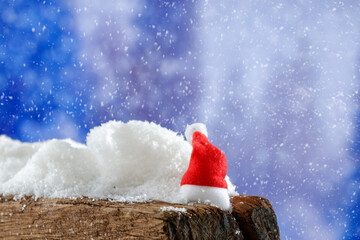 Sticker - Christmas and snow covered landscape background with winter decorations and copy space for text and products. Snowy winter time.