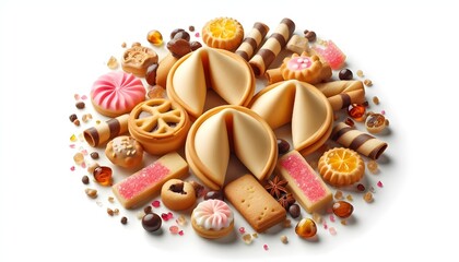 Wall Mural - Fortune cookie cookies biscuit wafer pastry dessert on white background