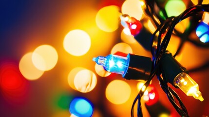 Sticker - Colorful Holiday String Lights on a Soft Background