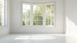 © VERTEX SPACE - Bright and airy interior featuring large bay window with lush greenery outside. minimalist design enhances natural light, creating serene atmosphere