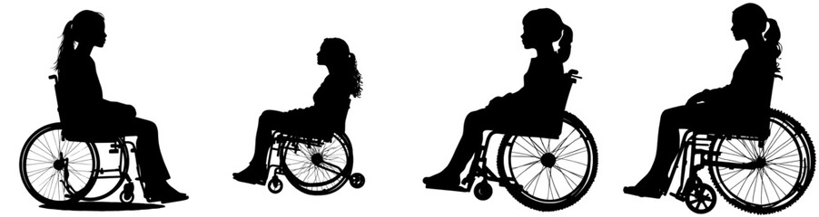 Modern silhouette of a disabled child sitting in a wheelchair.