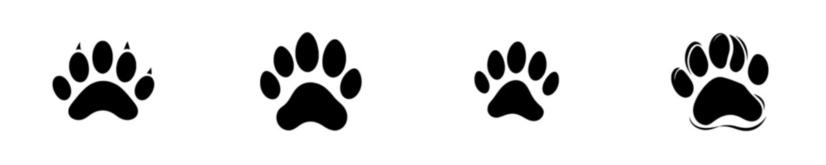 An icon of the paw. An icon of a dog, cat or a vet. An element of a logo. An icon of the paw print. Modern symbol of the paw.