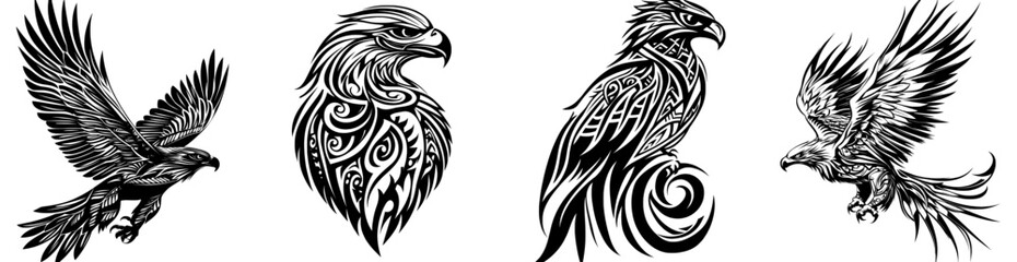 Tattoo with an eagle and bird animal silhouette,