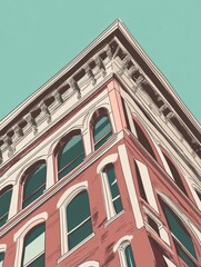 Wall Mural - Illustration of Vintage Building Architecture Against Sky